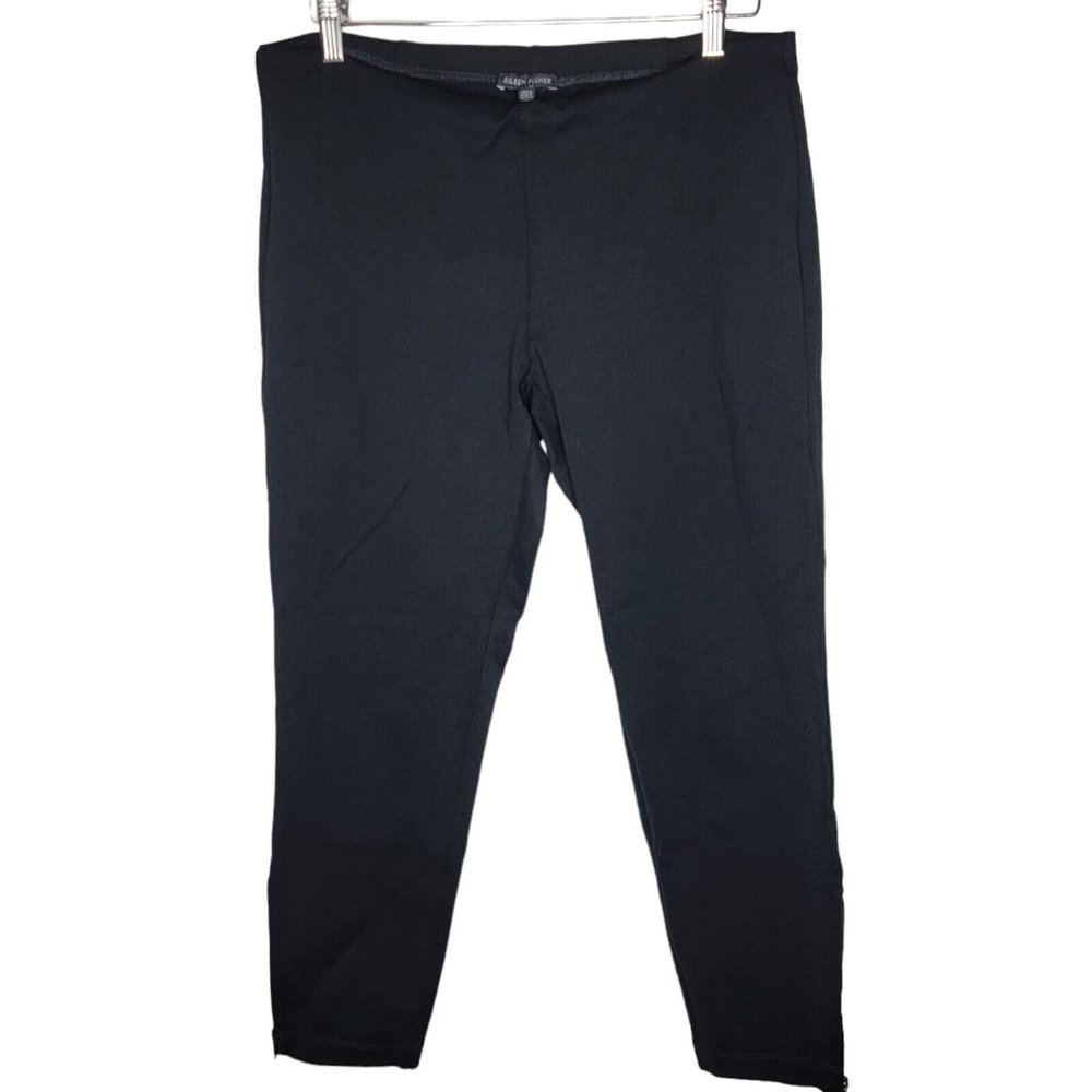 Eileen Fisher Medium Solid Black Zipper Ankle‎ Women's Slim Straight Pants